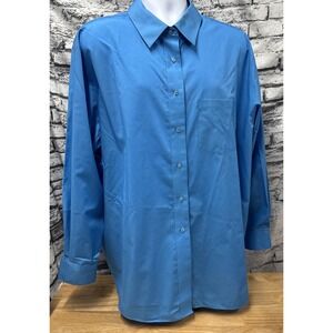 Foxcroft Button Down Long Sleeve Shirt Wrinkle Free Men's 22W Blue